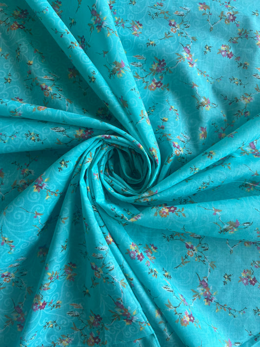 Rama Blue Floral Printed Cotton Fabric