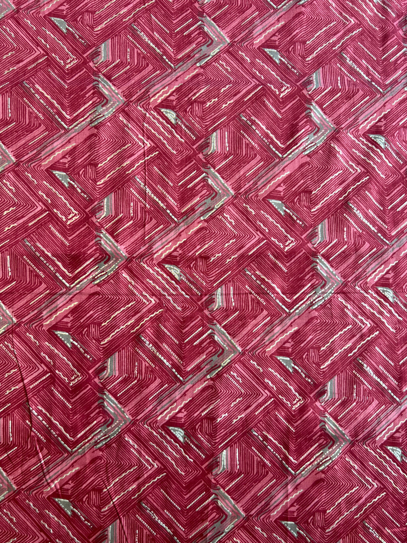 Maroon Geometrical Printed Cotton Fabric