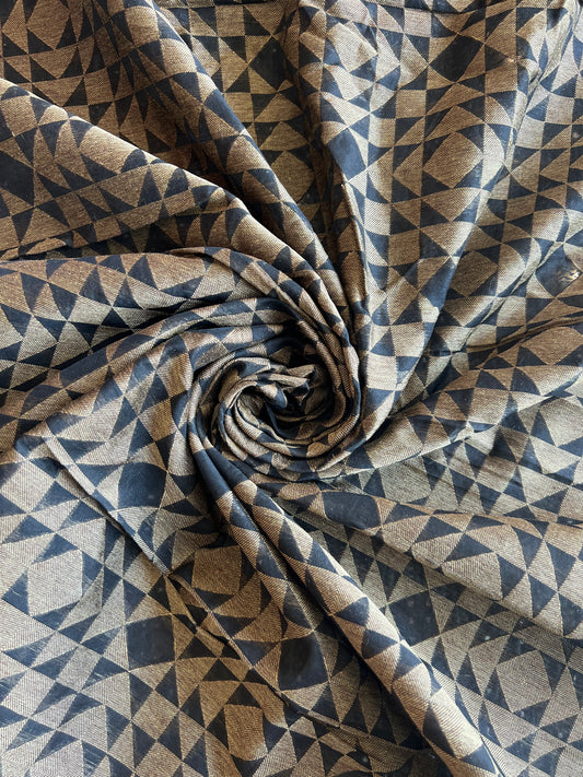 Black and Gold Geometrical Self Weaved Chanderi Fabric