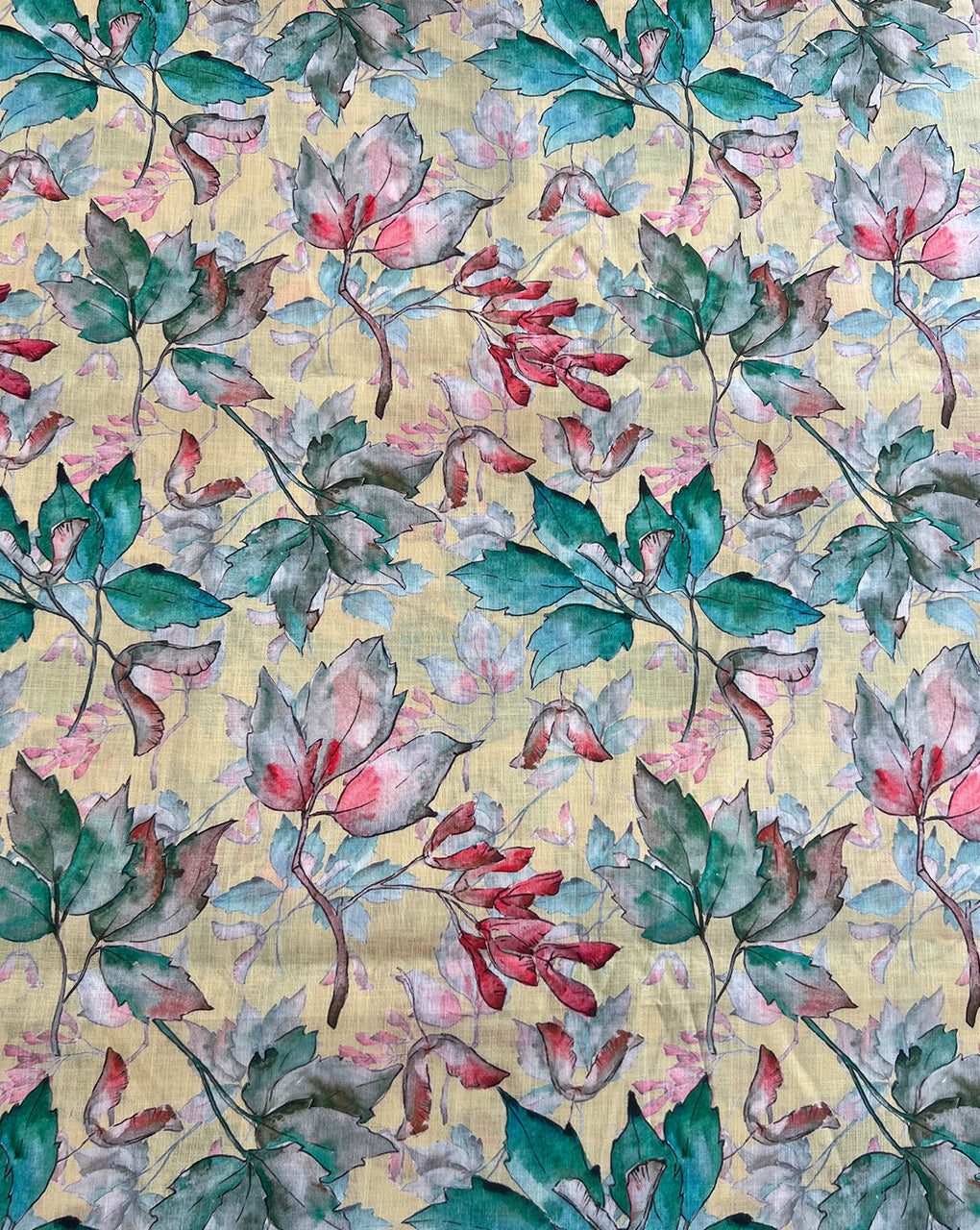 Leaf Printed Cotton Linen Fabric