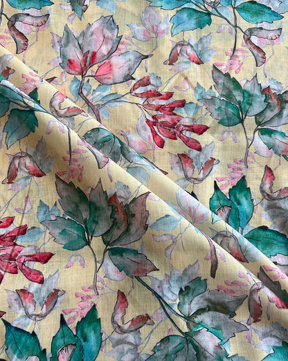 Leaf Printed Cotton Linen Fabric