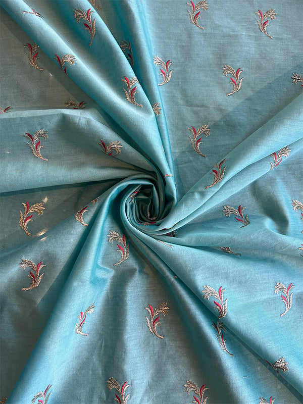 Blue Chanderi Embroidered Fabric