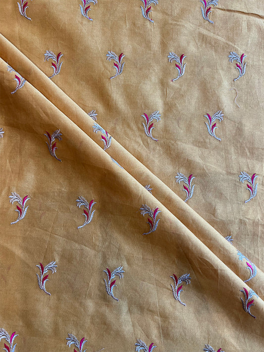 Gold Chanderi Embroidered Fabric