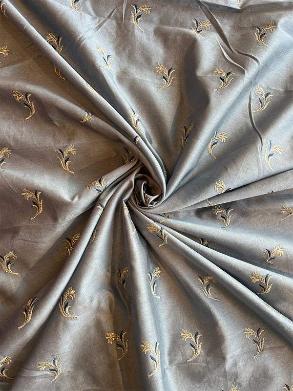 Grey Chanderi Embroidered Fabric