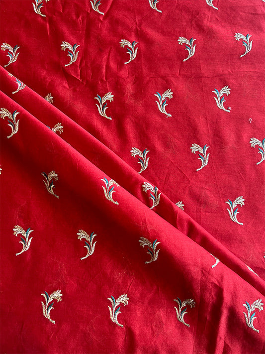 Red Chanderi Embroidered Fabric