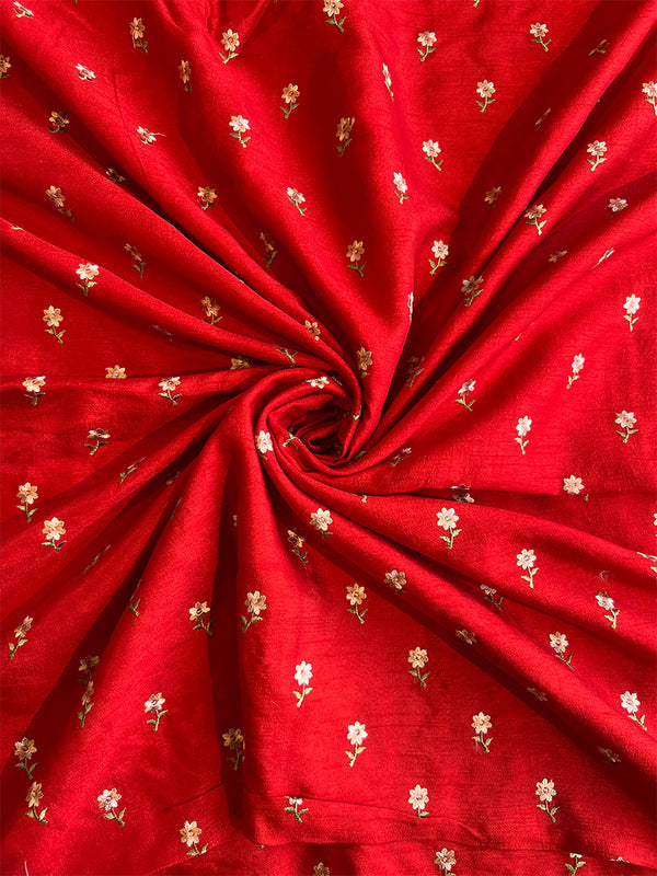 Red Chanderi Embroidered Fabric
