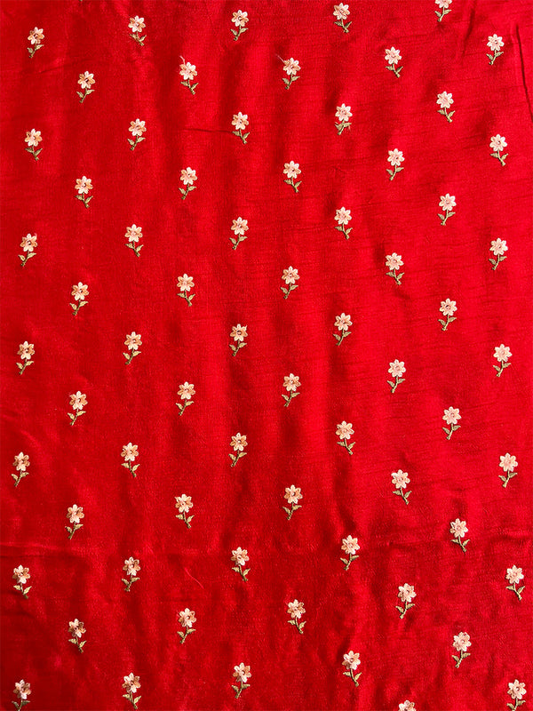 Red Chanderi Embroidered Fabric