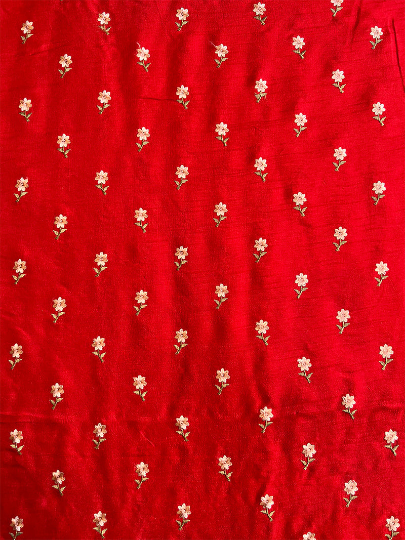 Red Chanderi Embroidered Fabric