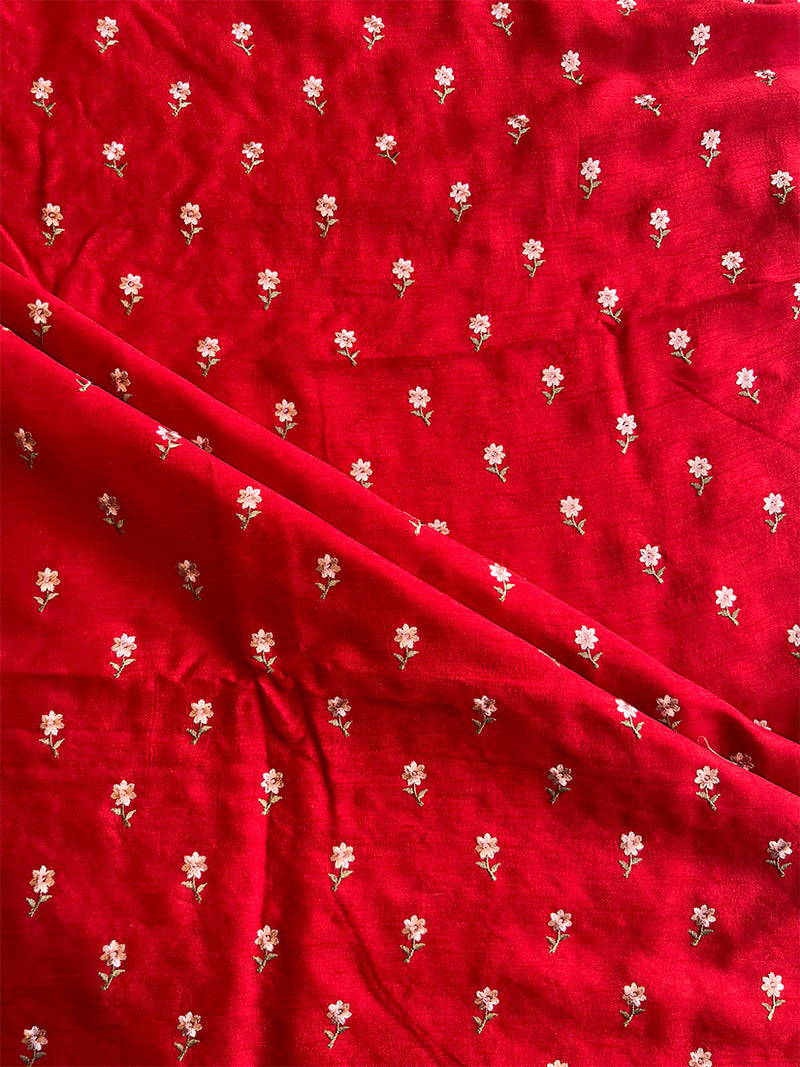 Red Chanderi Embroidered Fabric