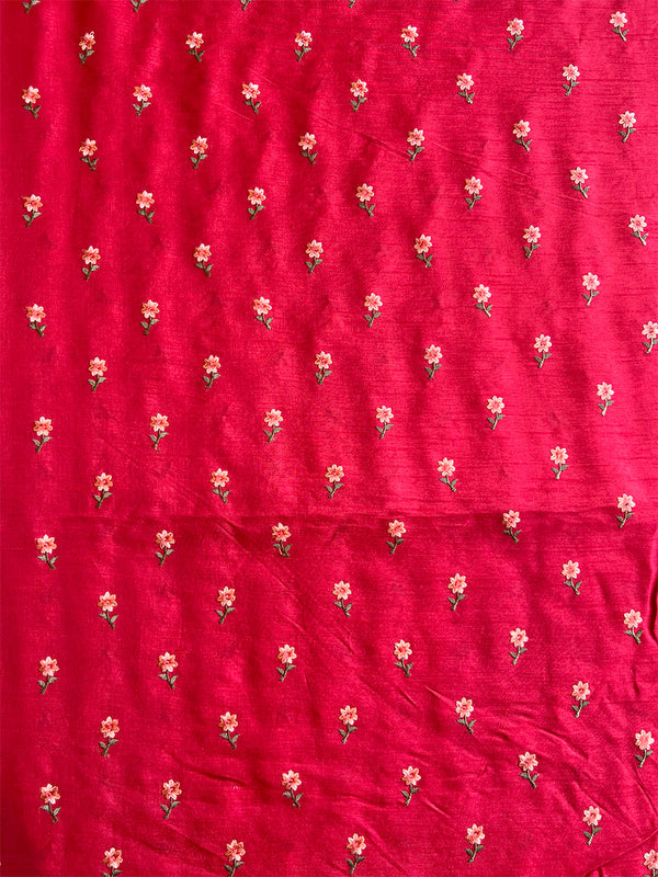 Tomato Chanderi Embroidered Fabric