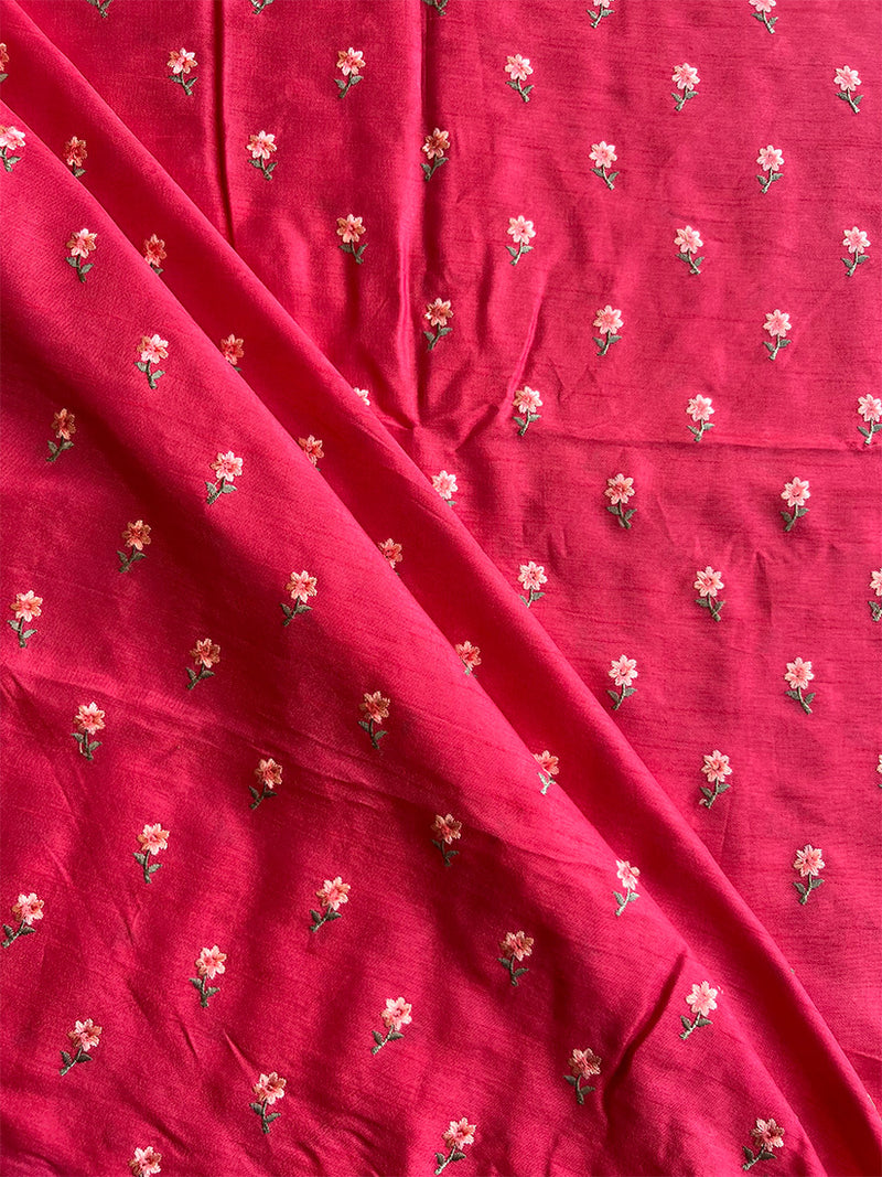 Tomato Chanderi Embroidered Fabric