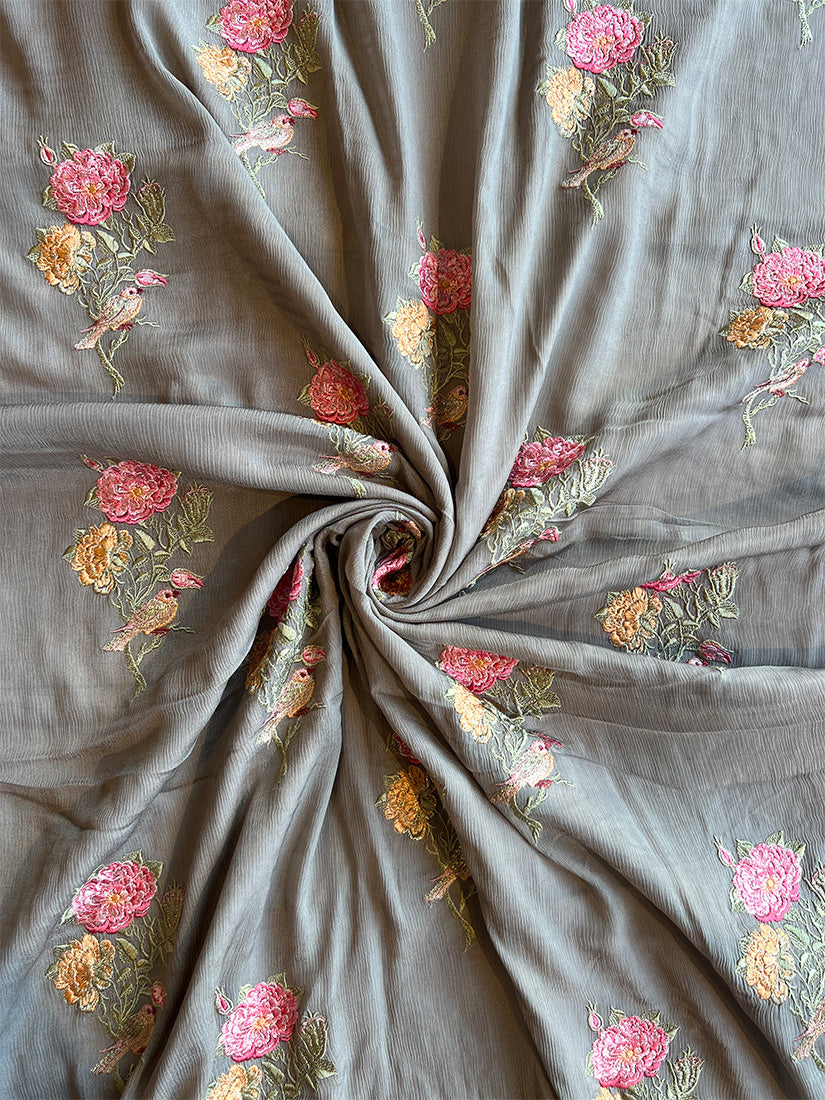 Mouse Colour Pure Chinon Embroidered Fabric