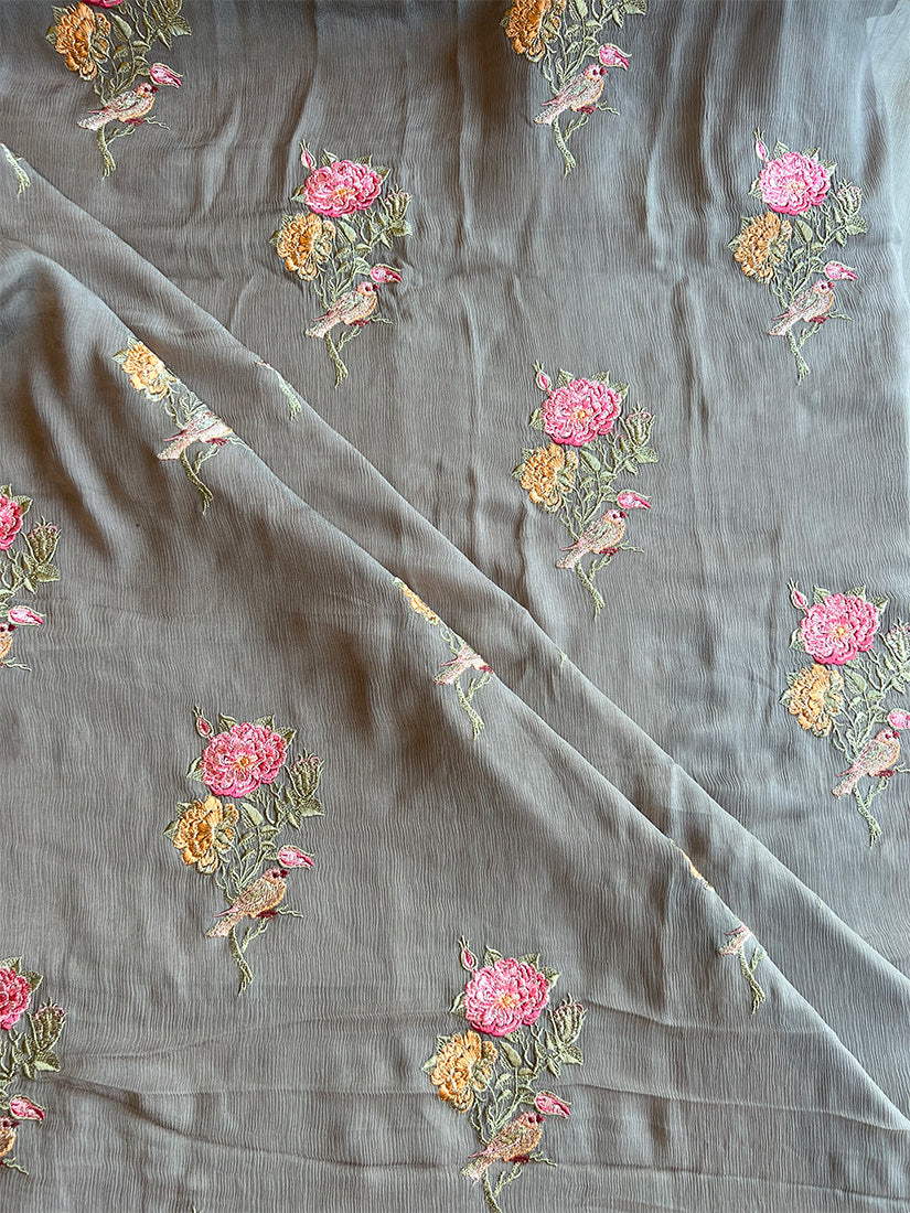 Mouse Colour Pure Chinon Embroidered Fabric