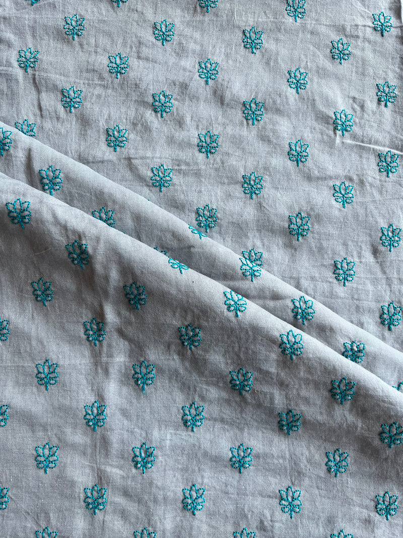 Grey Embroidered Buti Chanderi Fabric
