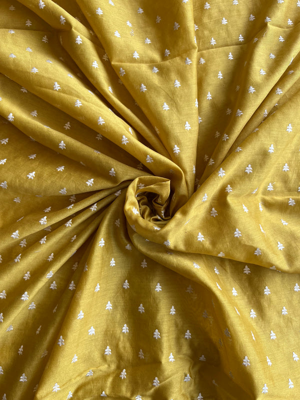 Lemon Embroidered Buti Chanderi Fabric