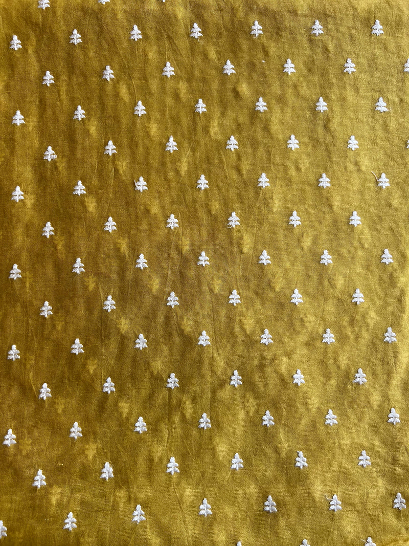 Lemon Embroidered Buti Chanderi Fabric