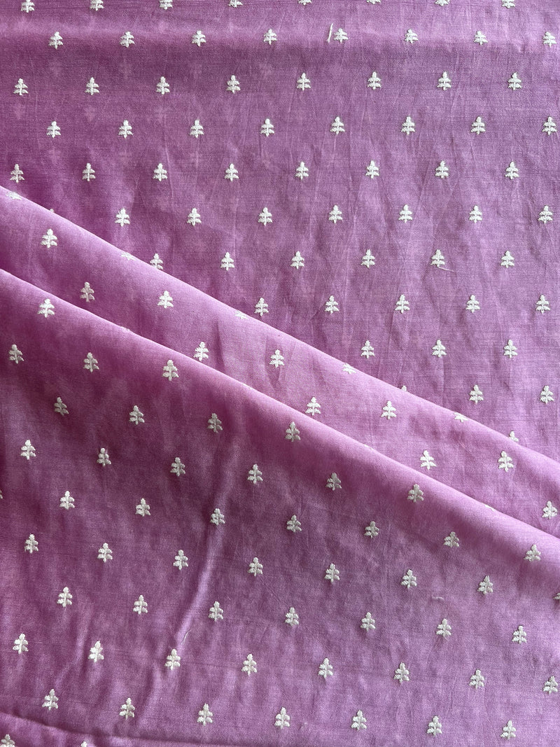 Lilac Embroidered Buti Chanderi Fabric