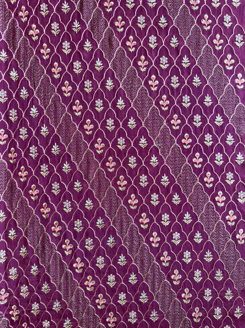 Pure Chinon Wine Embroidered Fabric