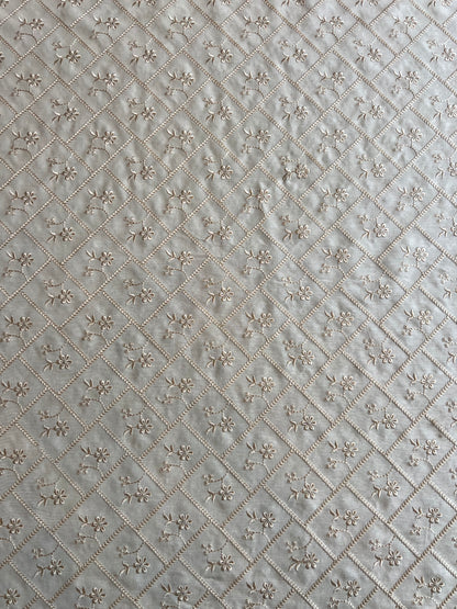 Cream Viscose Raw Silk Embroidered Fabric