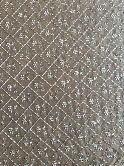 Mouse Colour Viscose Raw Silk Embroidered Fabric