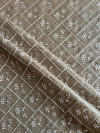 Mouse Colour Viscose Raw Silk Embroidered Fabric