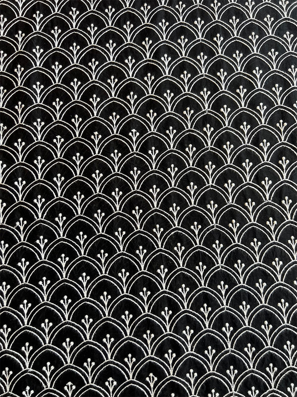 Black Maheshwari Silk Embroidered Fabric