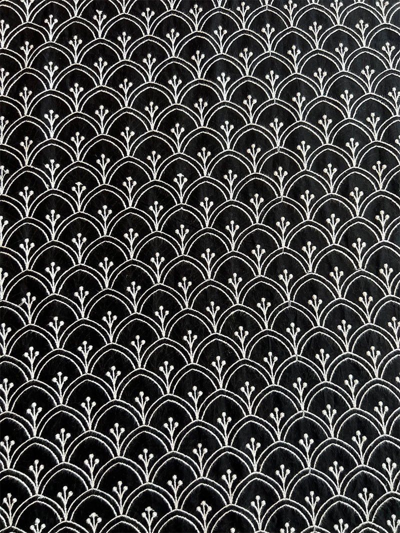 Black Maheshwari Silk Embroidered Fabric