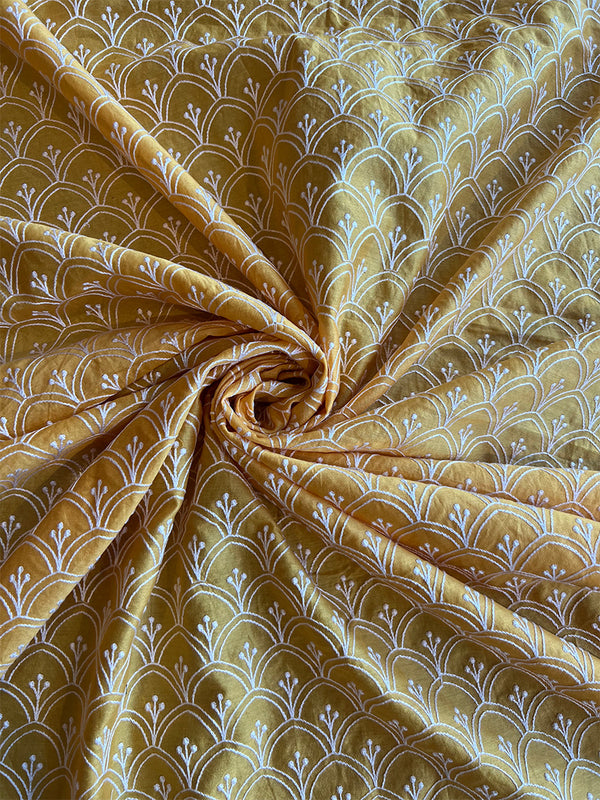 Yellow Maheshwari Silk Embroidered Fabric