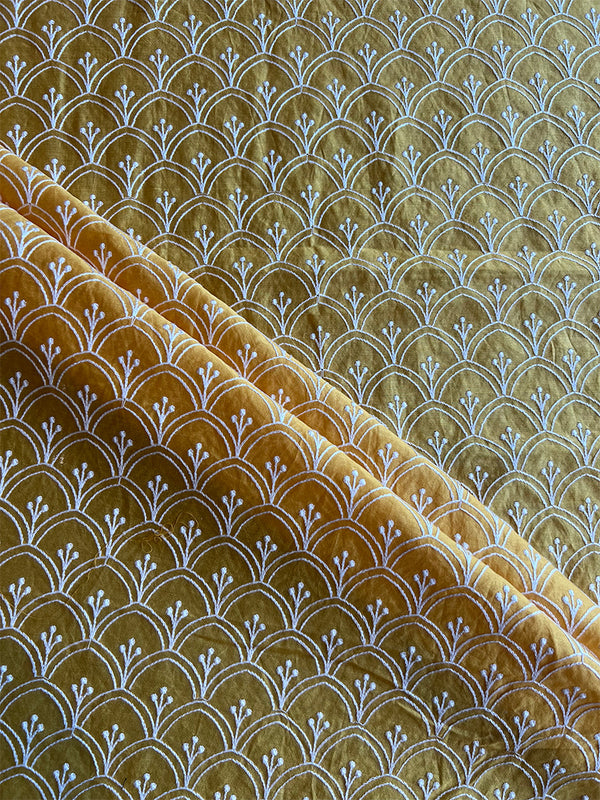 Yellow Maheshwari Silk Embroidered Fabric