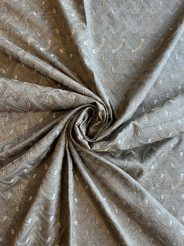 Grey Tusser Silk Embroidered Fabric