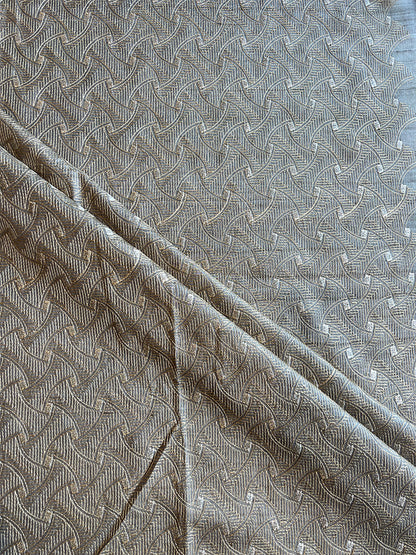 Grey Tusser Silk Embroidered Fabric