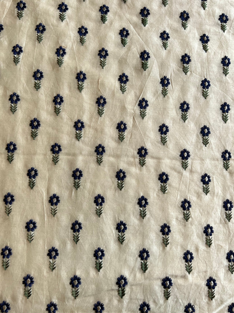 Beige Chanderi Fabric with Blue Embroidered Buti