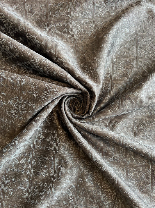 Grey Pure Tussar Silk Embroidered Fabric