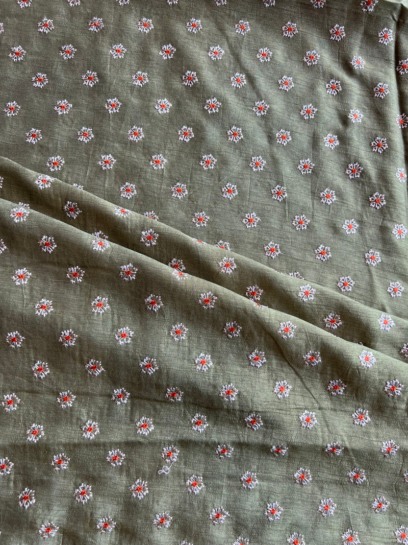 Mehandhi Green Soft Silk Embroidered Fabric