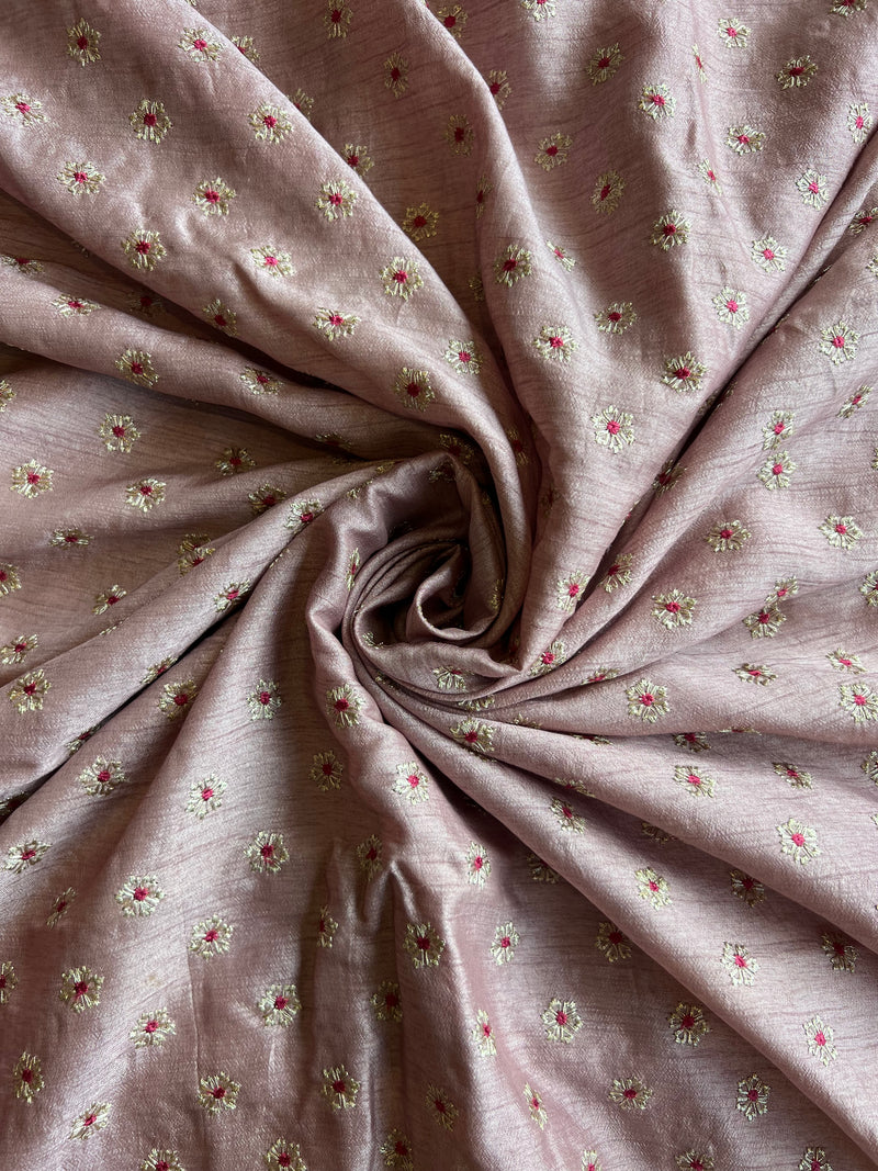 Onion Pink Soft Silk Embroidered Fabric
