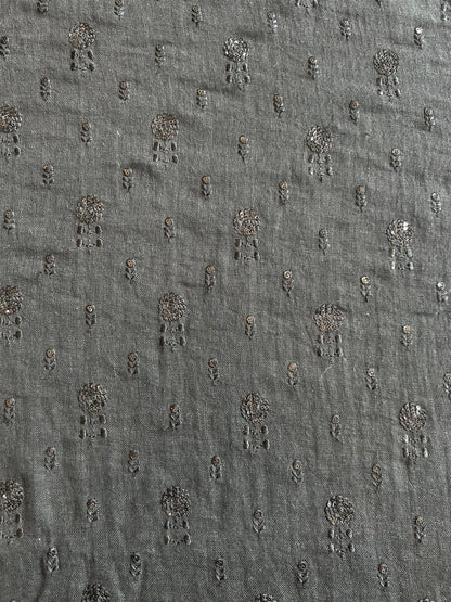 Black Pure Linen Embroidred Fabric
