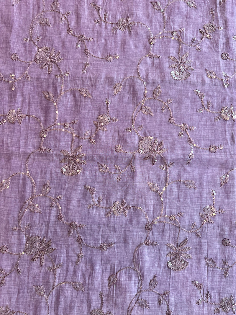 Mauve Colour Mulmul with Sequence Work Embroidered Fabric