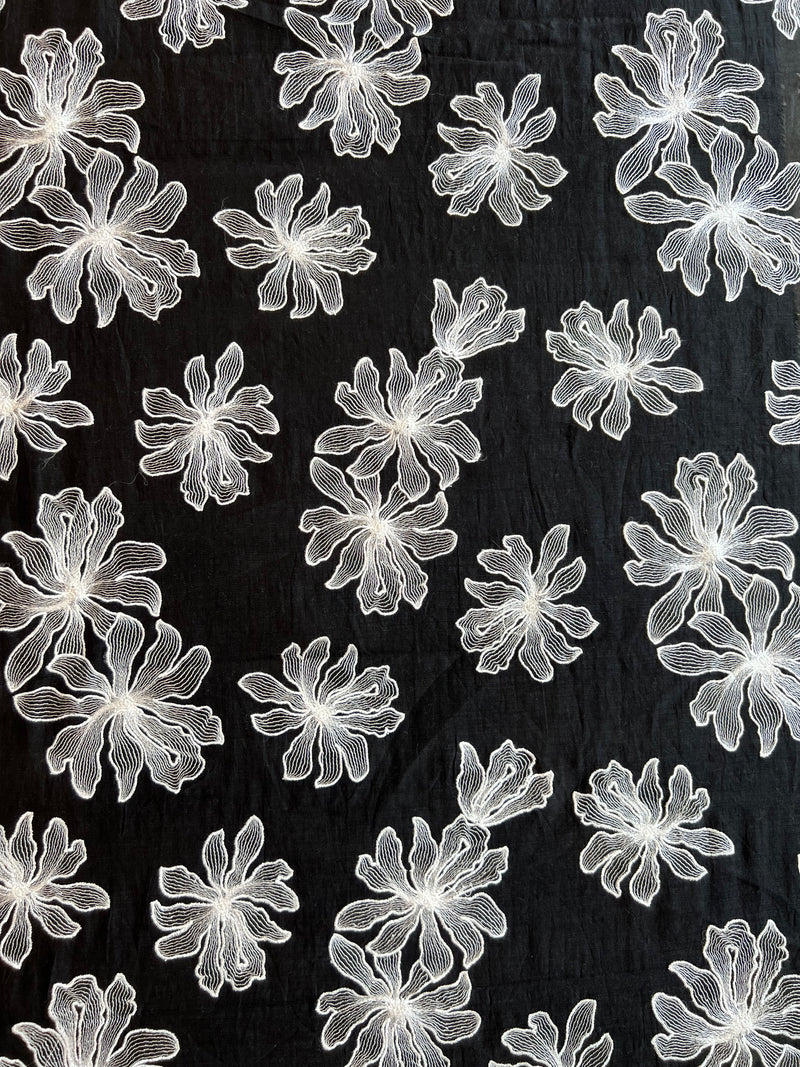 Black Embroidered Chanderi Fabric