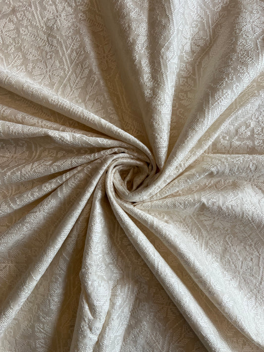 Ivory Colour Silk Chanderi Embroidered Fabric