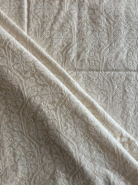 Ivory Colour Silk Chanderi Embroidered Fabric