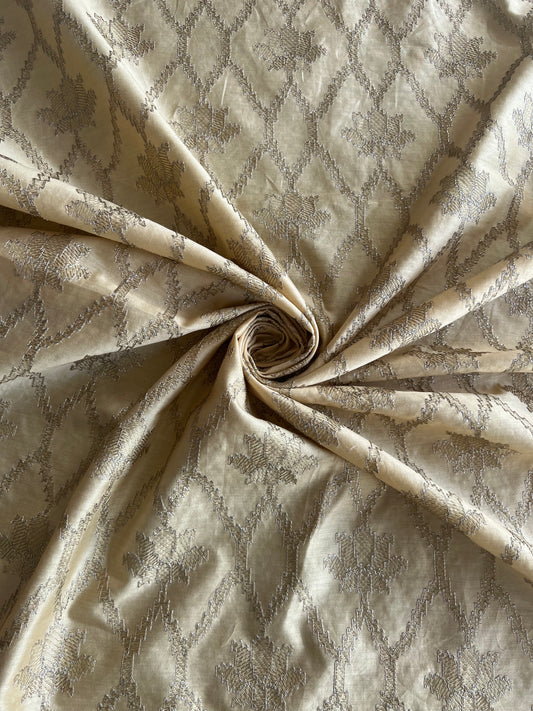 Lime Green Zari Embroidered Silk Chanderi Fabric
