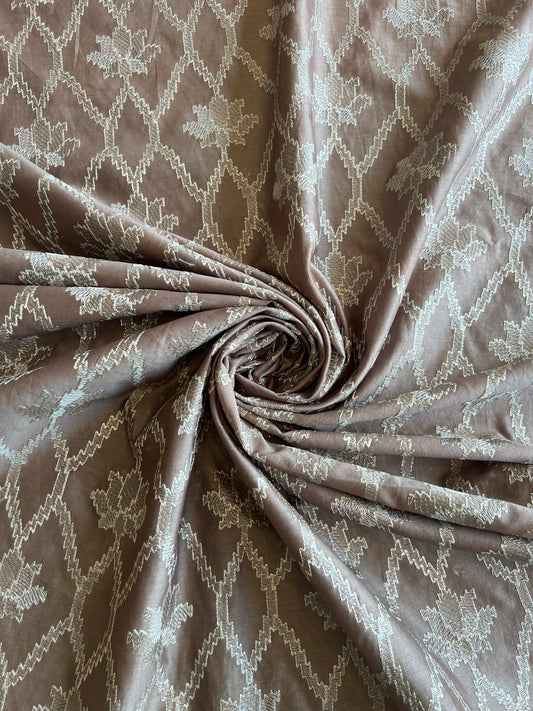 Mouse Colour Zari Embroidered Silk Chanderi Fabric