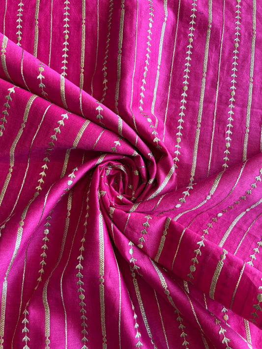Rani Pink Zari Embroidered Silk Chanderi Fabric