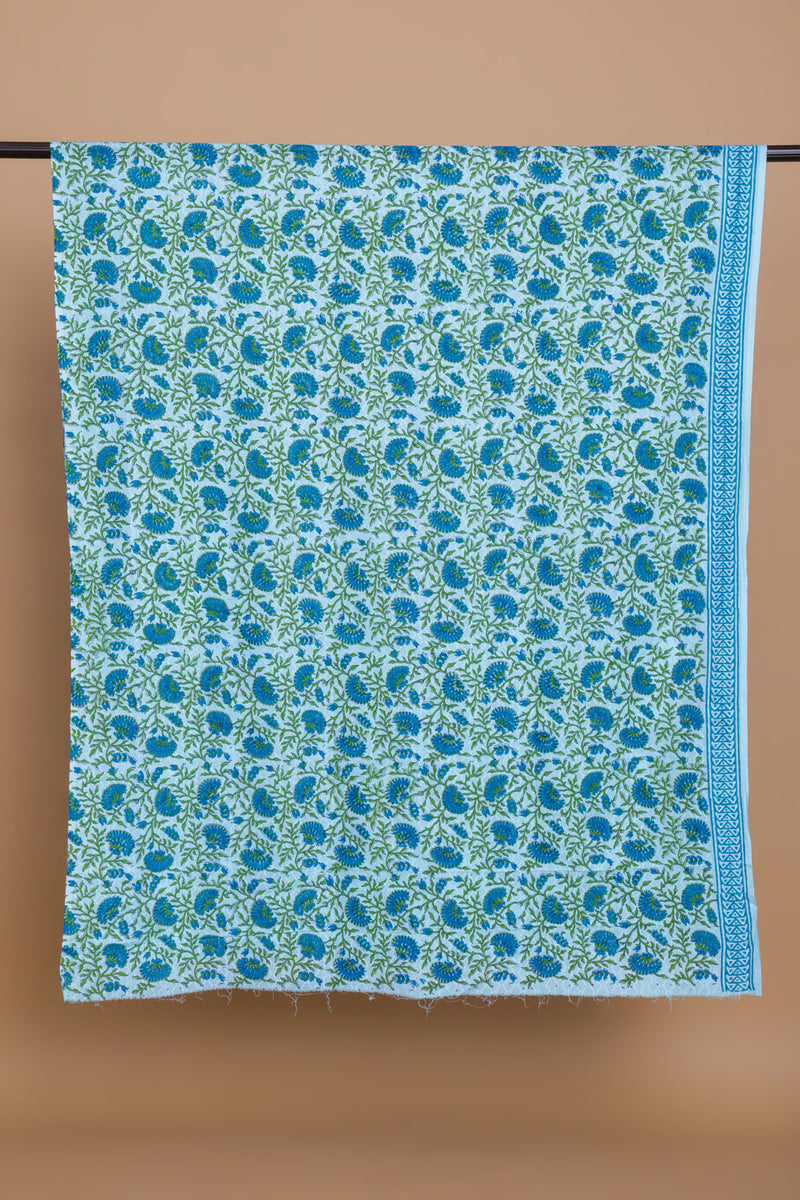 Blue Cotton Hand Block Printed Suit with Chiffon Dupatta