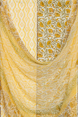 Lemon Cotton Hand Block Printed Suit with Chiffon Dupatta