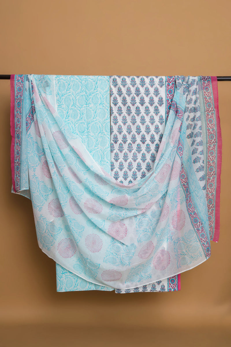 Cotton Hand Block Printed Suit with Mulmul Dupatta