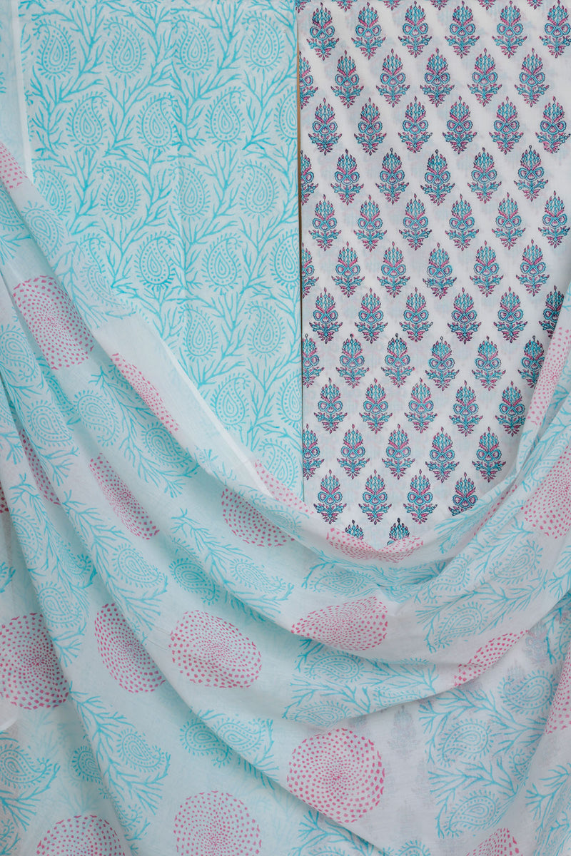 Cotton Hand Block Printed Suit with Mulmul Dupatta