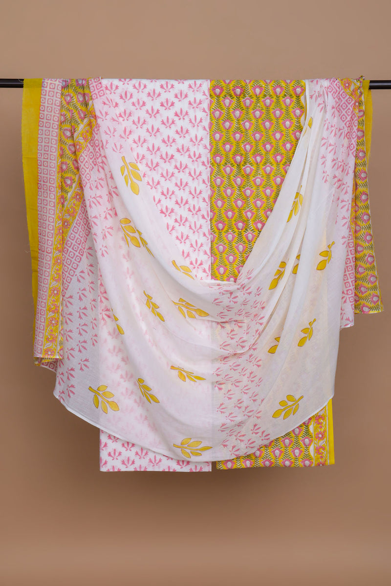 Cotton Hand Block Printed Suit with Mulmul Dupatta