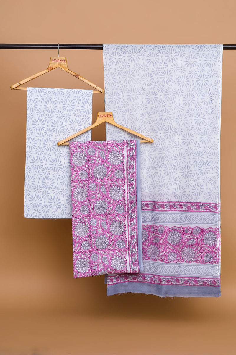 Cotton Hand Block Printed Suit with Mulmul Dupatta