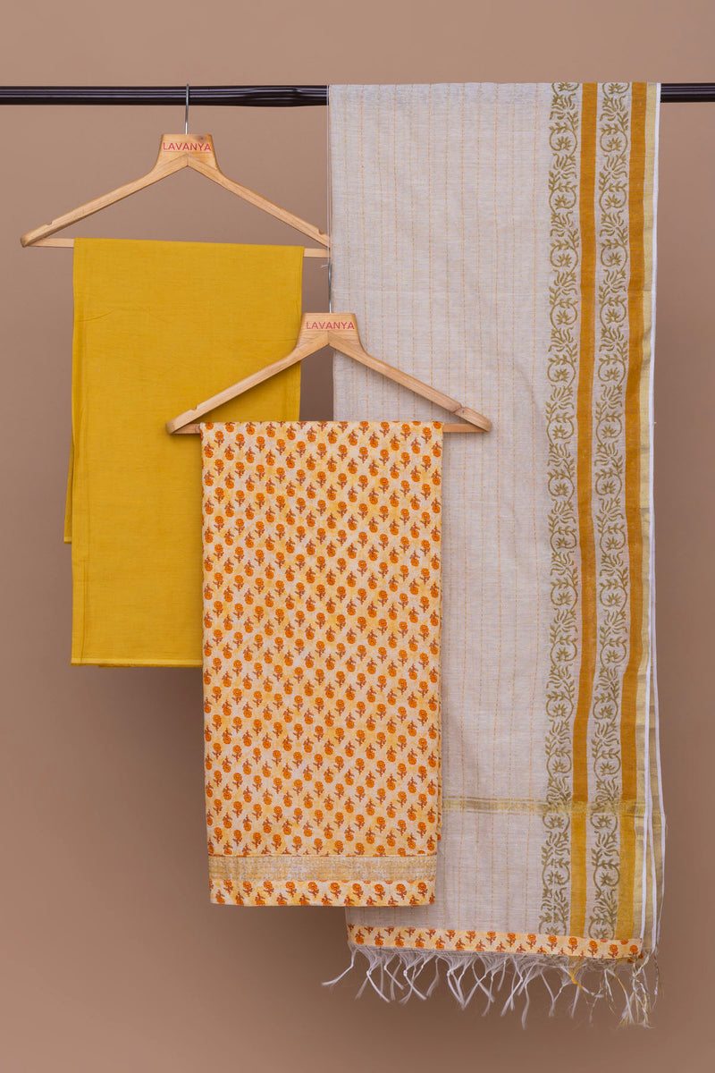 Lemon Block Printed Cotton Suit